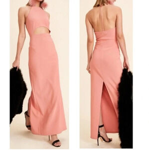 LPA Dress 128 in Blush Pink, Ribbed Halter Bodycon Maxi Dress w/ Front Cut-Out.